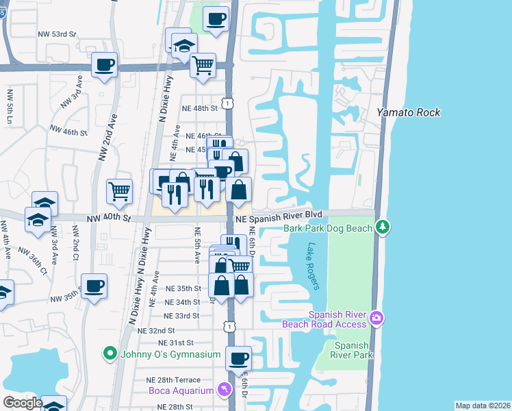 map of restaurants, bars, coffee shops, grocery stores, and more near 4001 Ibis Point Circle in Boca Raton