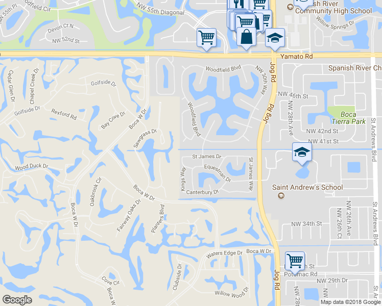 map of restaurants, bars, coffee shops, grocery stores, and more near 3210 Saint James Drive in Boca Raton