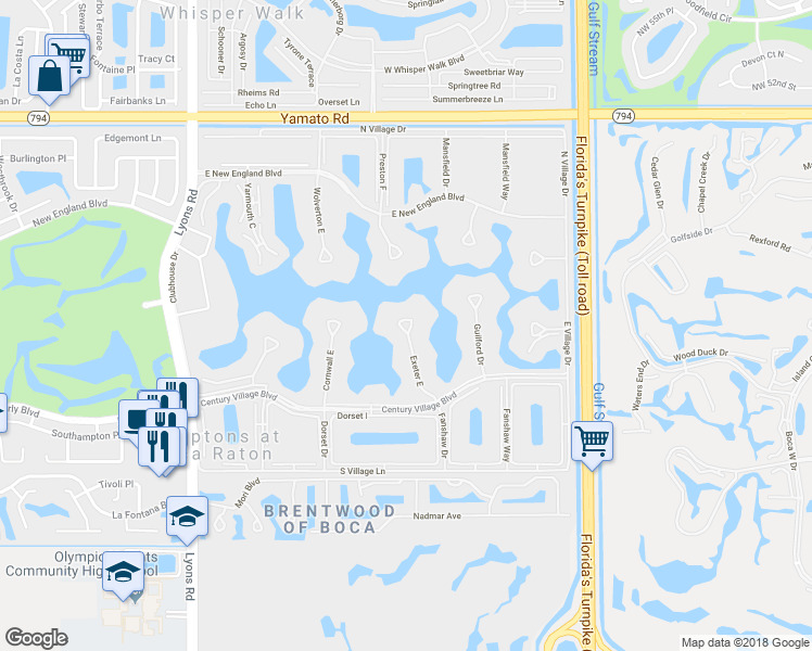 map of restaurants, bars, coffee shops, grocery stores, and more near 1034 Exeter in Boca Raton