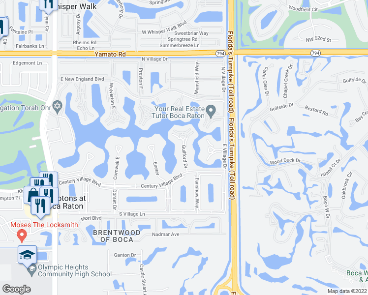 map of restaurants, bars, coffee shops, grocery stores, and more near 2003 Guildford East in Boca Raton