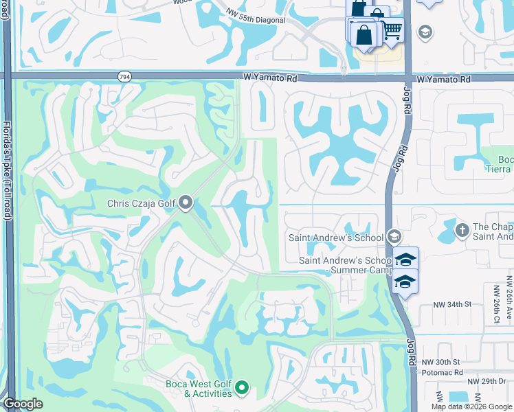 map of restaurants, bars, coffee shops, grocery stores, and more near 20060 Sawgrass Lane in Boca Raton