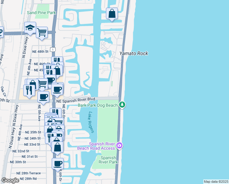 map of restaurants, bars, coffee shops, grocery stores, and more near 4001 North Ocean Boulevard in Boca Raton