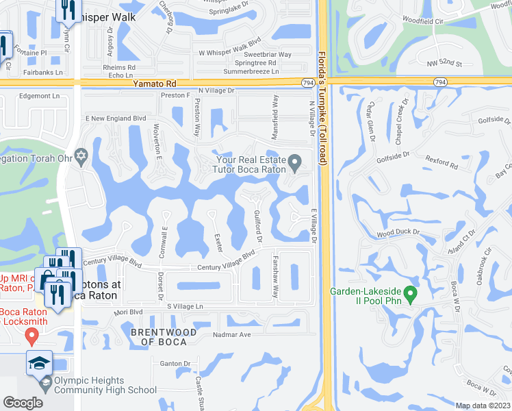 map of restaurants, bars, coffee shops, grocery stores, and more near 2066 Guildford East in Boca Raton