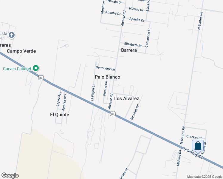 map of restaurants, bars, coffee shops, grocery stores, and more near 51 Alvarez Road in Rio Grande City