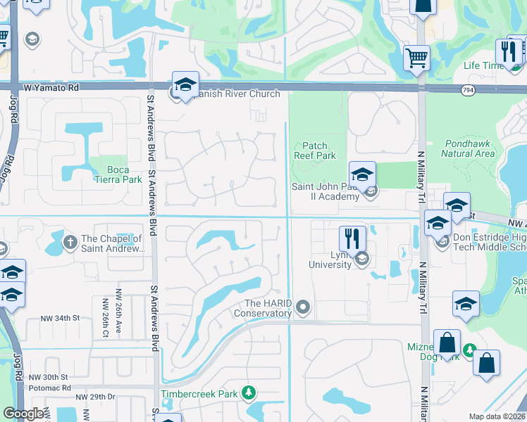 map of restaurants, bars, coffee shops, grocery stores, and more near 2375 Northwest 41st Street in Boca Raton