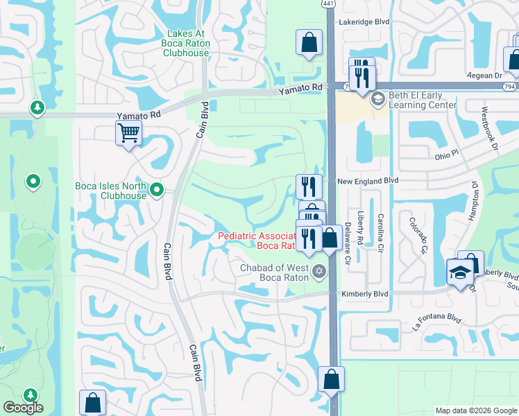 map of restaurants, bars, coffee shops, grocery stores, and more near 19325 Cherry Hills Terrace in Boca Raton