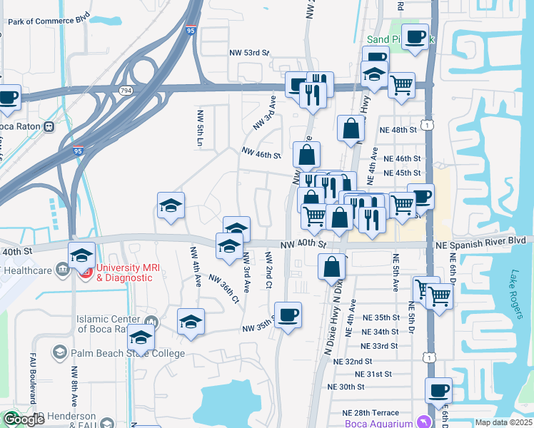 map of restaurants, bars, coffee shops, grocery stores, and more near 4209 Northwest 2nd Court in Boca Raton