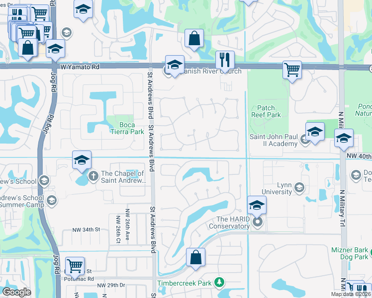 map of restaurants, bars, coffee shops, grocery stores, and more near 4115 Northwest 24th Way in Boca Raton