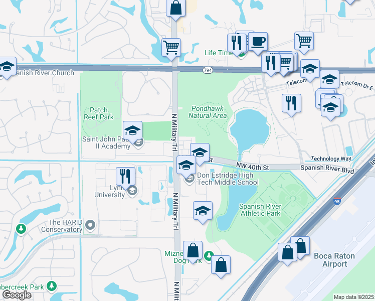 map of restaurants, bars, coffee shops, grocery stores, and more near 1851 Northwest 40th Drive in Boca Raton