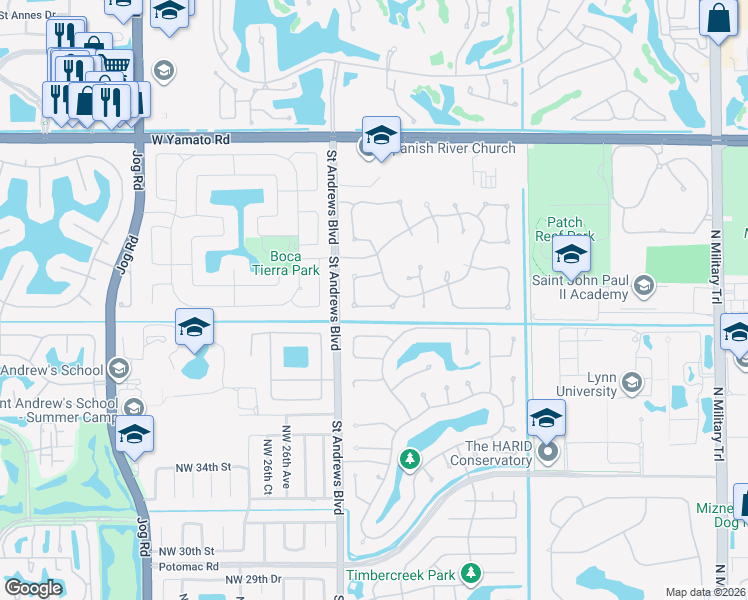 map of restaurants, bars, coffee shops, grocery stores, and more near 2485 Northwest 41st Street in Boca Raton