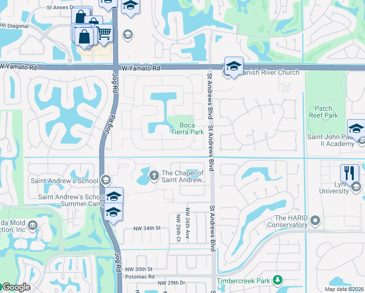 map of restaurants, bars, coffee shops, grocery stores, and more near 2623 Northwest 41st Street in Boca Raton