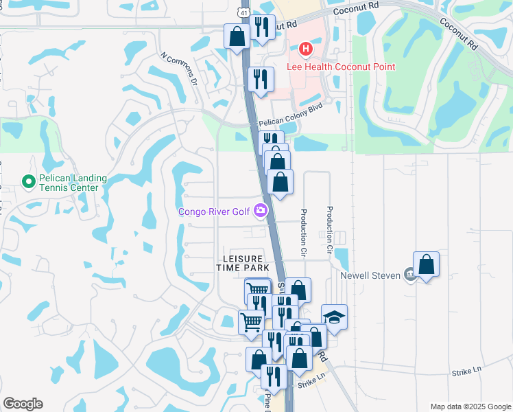 map of restaurants, bars, coffee shops, grocery stores, and more near 3333 Renaissance Boulevard in Bonita Springs