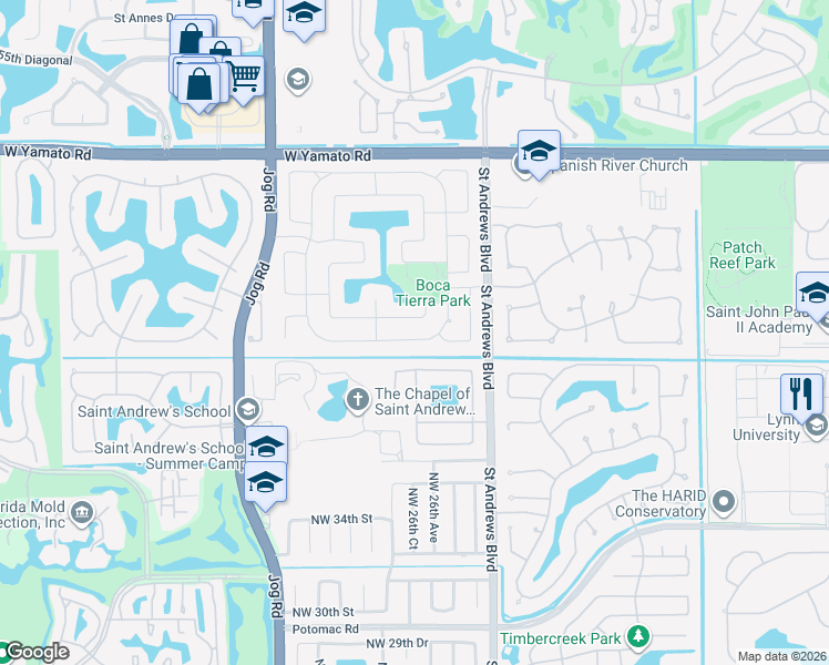 map of restaurants, bars, coffee shops, grocery stores, and more near 2623 Northwest 41st Street in Boca Raton