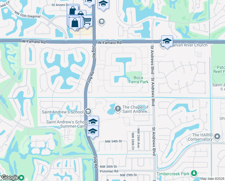 map of restaurants, bars, coffee shops, grocery stores, and more near 2689 Northwest 41st Street in Boca Raton