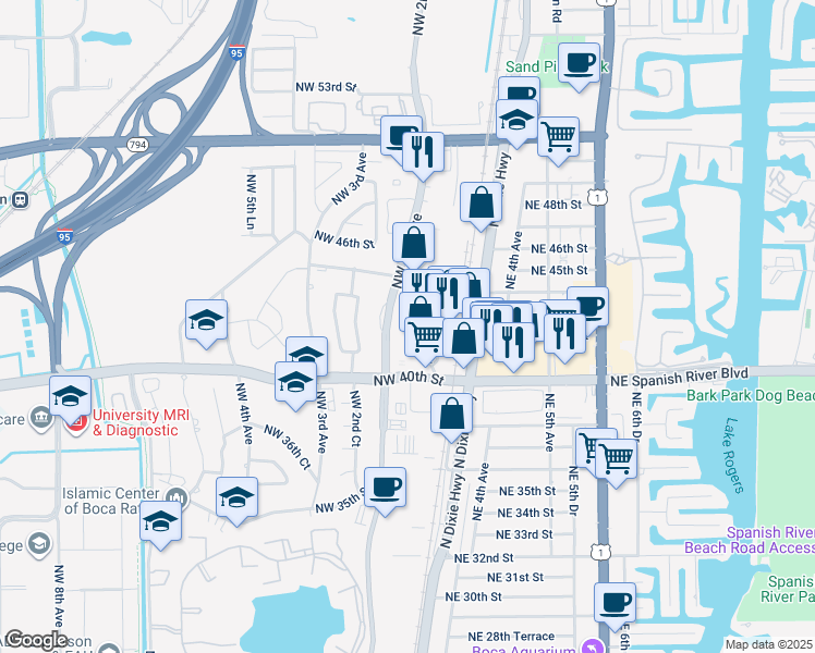 map of restaurants, bars, coffee shops, grocery stores, and more near 4190 Oak Circle in Boca Raton