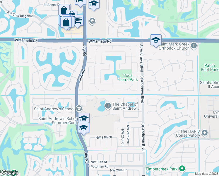 map of restaurants, bars, coffee shops, grocery stores, and more near 2653 Northwest 41st Street in Boca Raton