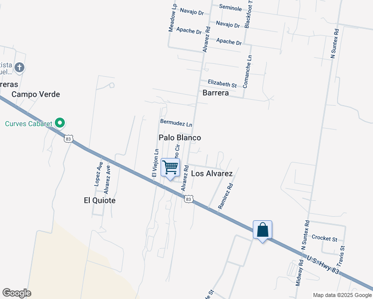map of restaurants, bars, coffee shops, grocery stores, and more near 51 Alvarez Road in Rio Grande City