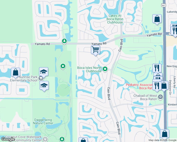 map of restaurants, bars, coffee shops, grocery stores, and more near 19244 Redberry Court in Boca Raton
