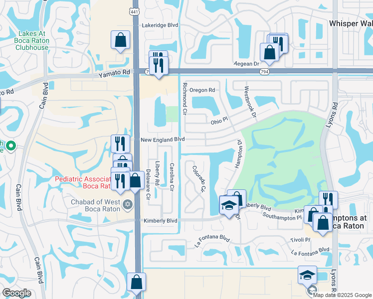 map of restaurants, bars, coffee shops, grocery stores, and more near 9774 Lancaster Place in Boca Raton