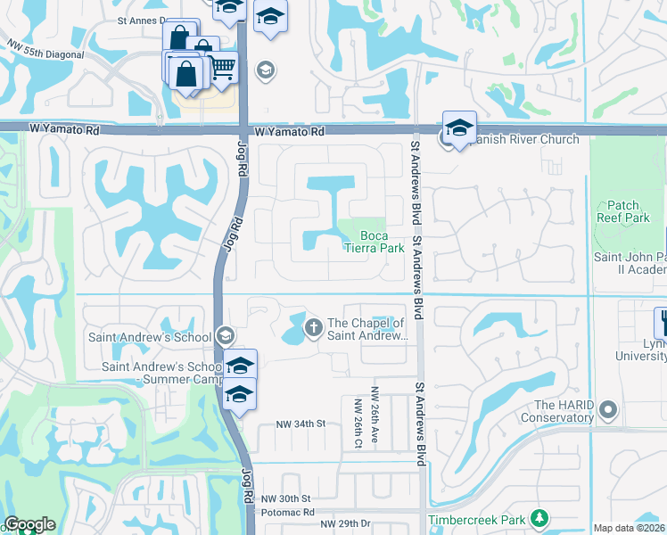 map of restaurants, bars, coffee shops, grocery stores, and more near 2653 Northwest 41st Street in Boca Raton