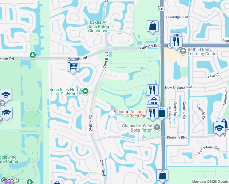 map of restaurants, bars, coffee shops, grocery stores, and more near 10122 Canoe Brook Circle in Boca Raton