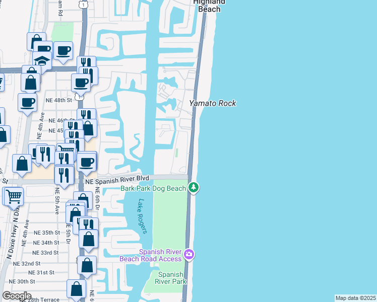 map of restaurants, bars, coffee shops, grocery stores, and more near 4001 North Ocean Boulevard in Boca Raton