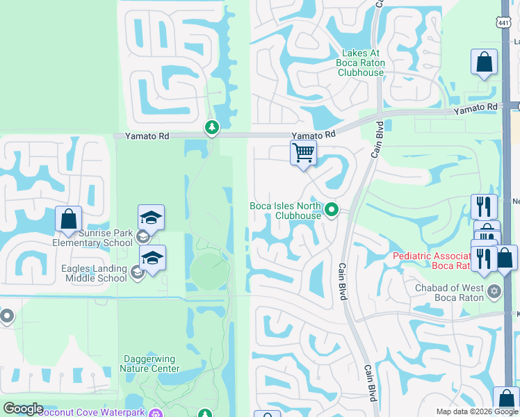 map of restaurants, bars, coffee shops, grocery stores, and more near 19236 Bay Leaf Court in Boca Raton