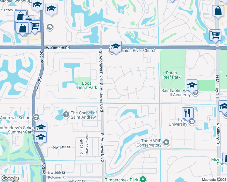 map of restaurants, bars, coffee shops, grocery stores, and more near 2485 Northwest 41st Street in Boca Raton