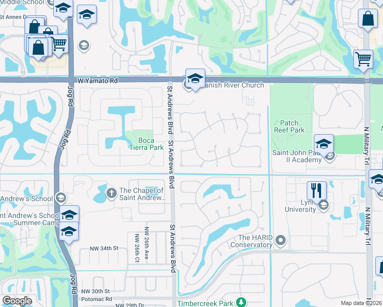 map of restaurants, bars, coffee shops, grocery stores, and more near 2485 Northwest 41st Street in Boca Raton
