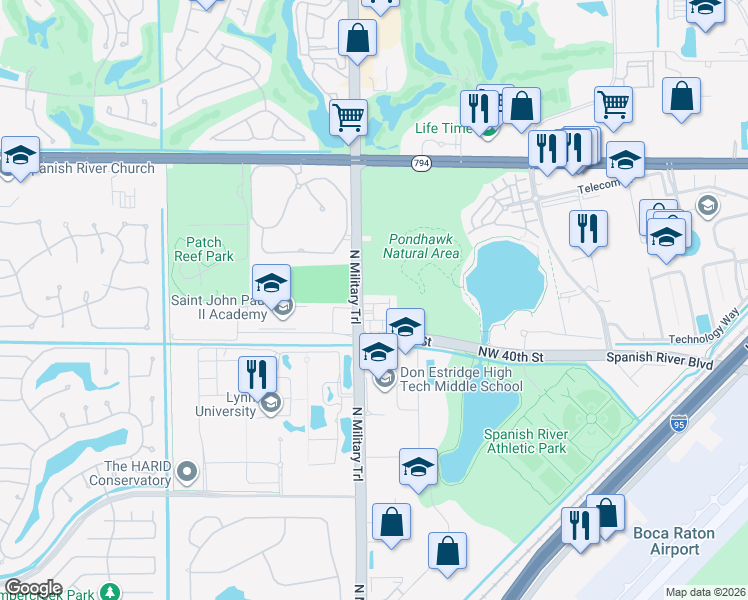 map of restaurants, bars, coffee shops, grocery stores, and more near 1811 Northwest 42nd Drive in Boca Raton