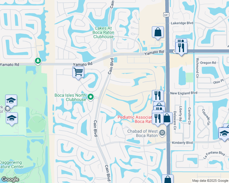 map of restaurants, bars, coffee shops, grocery stores, and more near 10105 Canoe Brook Circle in Boca Raton