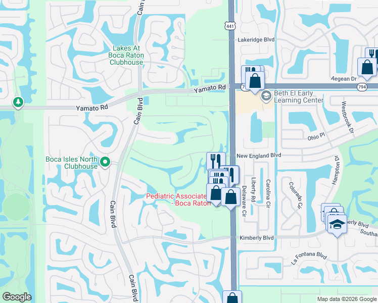 map of restaurants, bars, coffee shops, grocery stores, and more near 10189 Canoe Brook Circle in Boca Raton