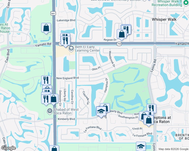 map of restaurants, bars, coffee shops, grocery stores, and more near 9557 Richmond Circle in Boca Raton