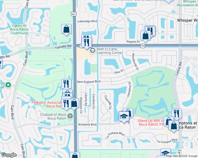 map of restaurants, bars, coffee shops, grocery stores, and more near 9820 Liberty Road in Boca Raton