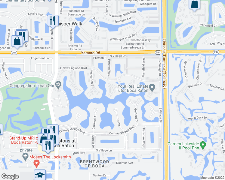map of restaurants, bars, coffee shops, grocery stores, and more near 3036 Rexford B in Boca Raton