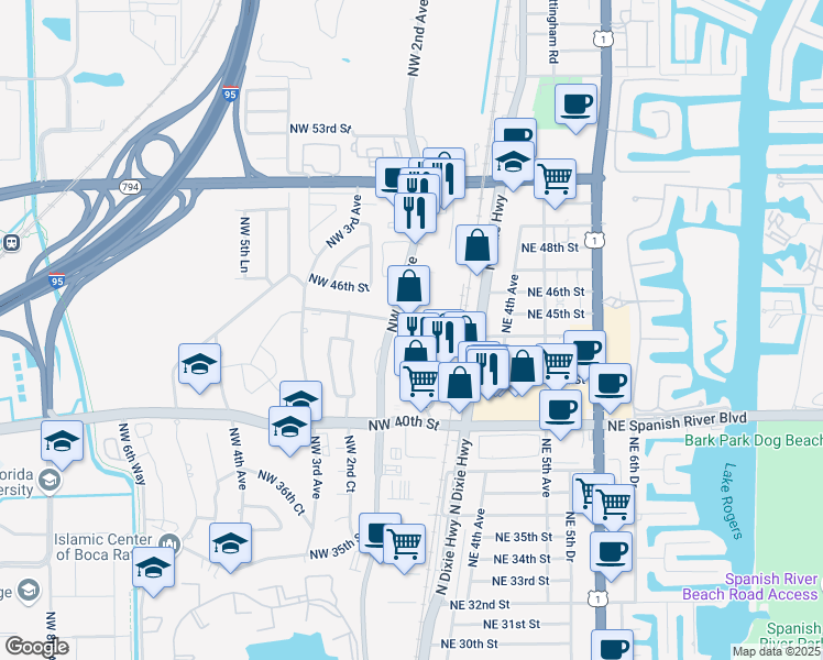 map of restaurants, bars, coffee shops, grocery stores, and more near 4453 Oak Circle Drive in Boca Raton
