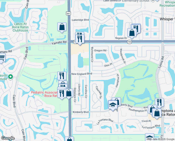 map of restaurants, bars, coffee shops, grocery stores, and more near 9820 Liberty Road in Boca Raton