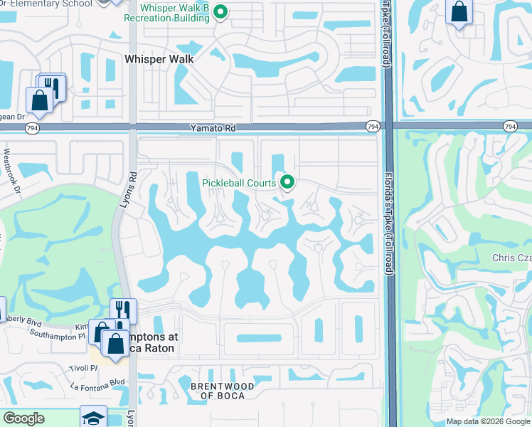 map of restaurants, bars, coffee shops, grocery stores, and more near 3036 Rexford B in Boca Raton