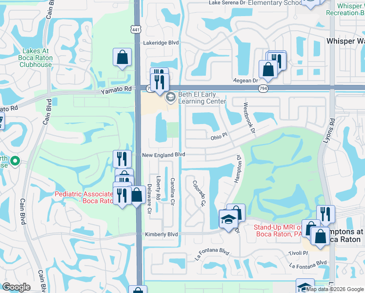 map of restaurants, bars, coffee shops, grocery stores, and more near 9820 Liberty Road in Boca Raton