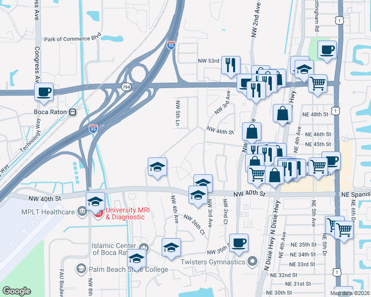 map of restaurants, bars, coffee shops, grocery stores, and more near 337 Knob Hill Boulevard in Boca Raton