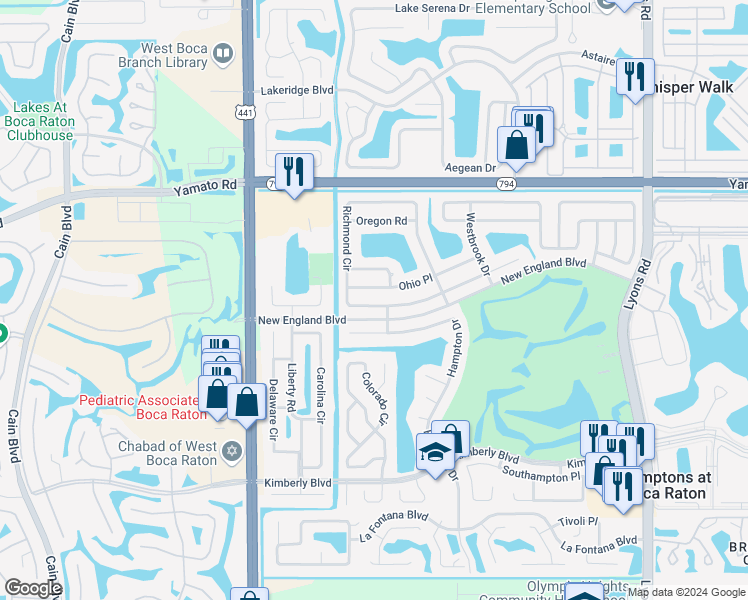 map of restaurants, bars, coffee shops, grocery stores, and more near 9583 Richmond Circle in Boca Raton