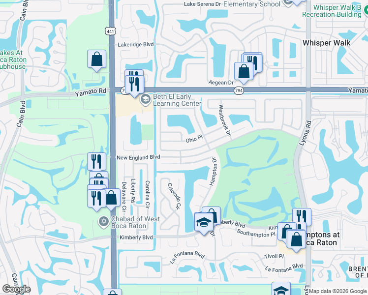 map of restaurants, bars, coffee shops, grocery stores, and more near 9557 Richmond Circle in Boca Raton