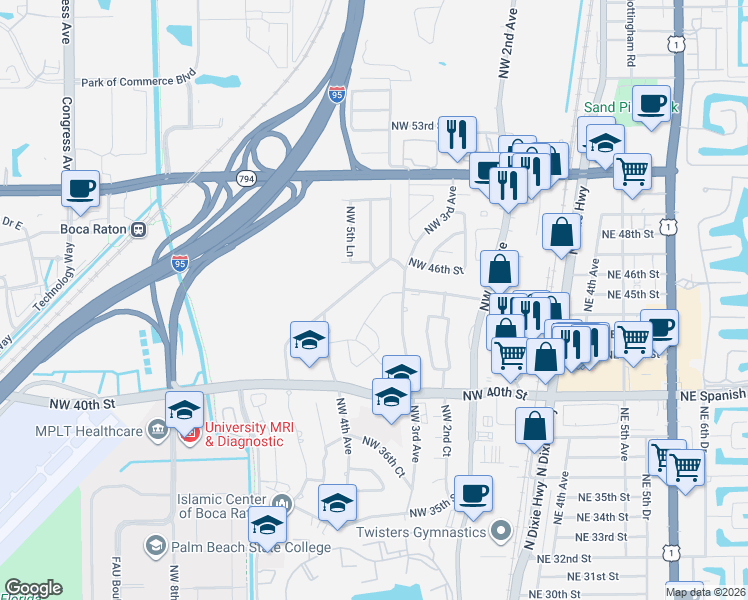 map of restaurants, bars, coffee shops, grocery stores, and more near 341 Knob Hill Boulevard in Boca Raton