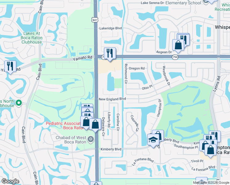 map of restaurants, bars, coffee shops, grocery stores, and more near 9820 Liberty Road in Boca Raton