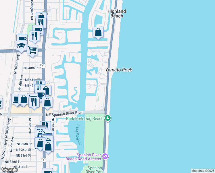 map of restaurants, bars, coffee shops, grocery stores, and more near 4001 North Ocean Boulevard in Boca Raton