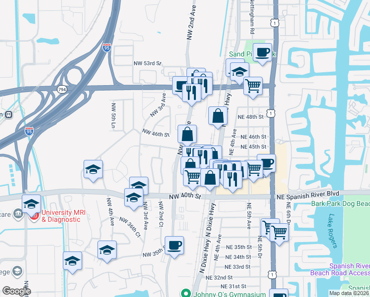 map of restaurants, bars, coffee shops, grocery stores, and more near 4453 Oak Circle in Boca Raton