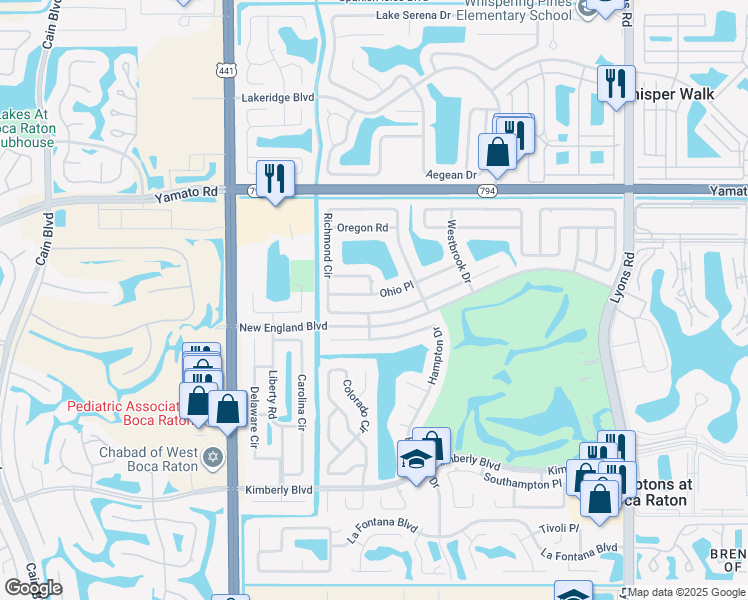 map of restaurants, bars, coffee shops, grocery stores, and more near 9646 Ohio Place in Boca Raton