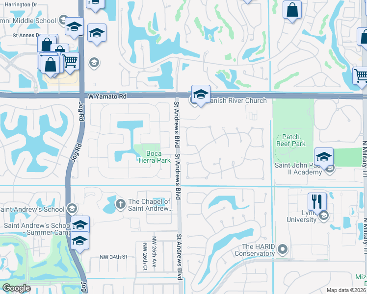 map of restaurants, bars, coffee shops, grocery stores, and more near 4325 Northwest 24th Terrace in Boca Raton