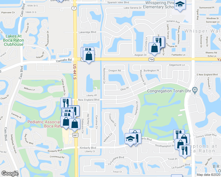 map of restaurants, bars, coffee shops, grocery stores, and more near 9731 Nevada Place in Boca Raton