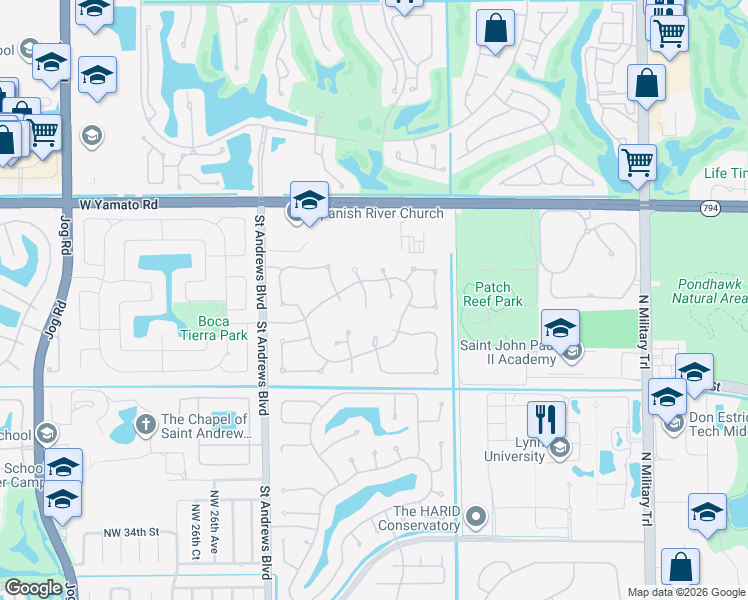 map of restaurants, bars, coffee shops, grocery stores, and more near 4580 Northwest 24th Avenue in Boca Raton